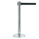 Queue-crowd-control-stand-with-retractable-band-in-silver-colour