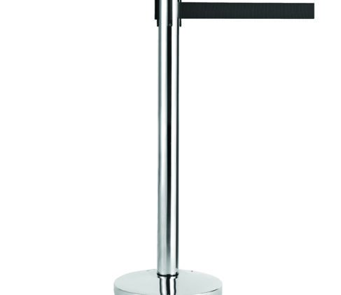 Queue-crowd-control-stand-with-retractable-band-in-silver-colour