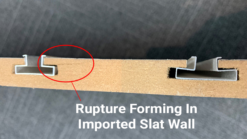 Slat wall with rupture forming