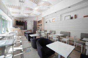 Cafe Design Using Concrete-Look Wall Panels'