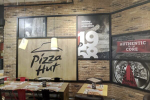 Pizza Hut Restaurant Design using Using Faux Brick Wall Panels