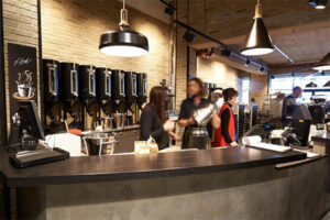 Coffee Shop With Faux Brick Feature Wall Pane