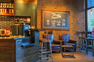 Starbucks Coffee Shop Design Using 'Wall Brick Red-Cassel' Wall Panels